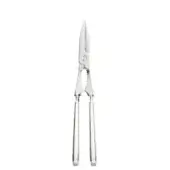 Stainless steel lobster tongs with elongated handles and serrated gripping blades, centered on a white background.