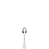 Silver coffee spoon, oval bowl, heart-shaped handle, polished metal, simple silhouette, reflective surface, white background, even lighting.