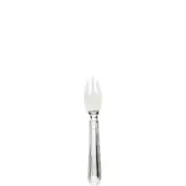Silver parmesan fork with three tines, slender fluted handle, and polished reflective surface against a white backdrop.