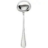 Silver ladle with rounded bowl and heart-shaped handle, studio shot on white background, polished metal construction, seamless finish.