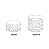 Basket set line drawing, cylindrical woven texture, small and medium sizes, black on white, minimalist product illustration.