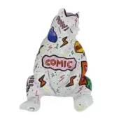 Exclusive Juliarte Seated Bear sculpture handcrafted from stone powder and fiber glass with glossy white and vibrant comic-style graphics