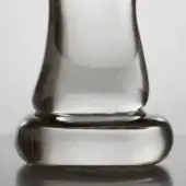 Glass bookend, transparent tinted glass, rounded bulbous shape with rectangular base and horizontal ridge.