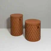 Meticulous Pinetti Demetra baskets hand-woven containers in warm medium brown with a refined grid pattern and matte finish