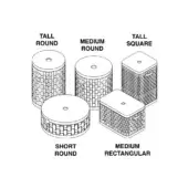 Woven basket set of five, including tall round, medium round, tall square, short round, and medium rectangular designs with beige lids.