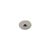 Brushed nickel canopy, circular shape, keyhole opening, white background, diffused lighting, uniform grain texture, metal surface.