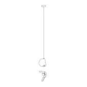 Pendant light, black line art, rectangular mount with two shades—heart-shaped above, organic below—and stylized hand detail.
