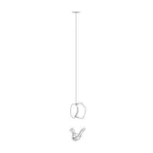 Minimalist line art sculpture with two connected amorphous shapes above a rabbit head form, white background.