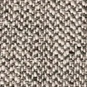Textile weave, off-white and charcoal gray, irregular tweed pattern with reddish-brown threads, dense nubby texture, horizontal and vertical structure.
