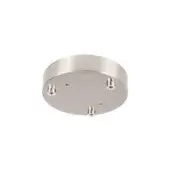 Brushed nickel round canopy for pendant lights, featuring four threaded posts and a consistent metal finish against a white backdrop.