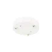 White round canopy, matte finish, with four silver screws evenly spaced around the perimeter for mounting, studio lighting.