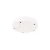 White canopy for pendant lighting, circular matte finish, with six brushed nickel threaded posts evenly spaced around the underside for mounting.
