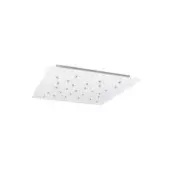 White shower canopy, matte finish, square grid nozzles, flush-mounted design, minimalist aesthetic, studio product shot, plain background.
