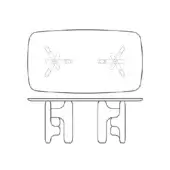 Clifford barrel chair line drawing, black and white, rounded rectangular seat, angular flared bases, crossed screwdrivers illustrated on seat.