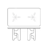 Clifford table line drawing, black on white, features crossed scissor illustrations and angular, stepped leg design.
