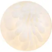 Ceiling light, white plastic, radial design with teardrop elements radiating from center, circular shape, diffused warm light, model 118 white.