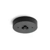 Black ceiling mount for pendant lights, circular matte finish, features three threaded sockets and evenly spaced mounting holes.
