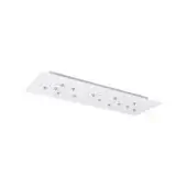 White rectangular lighting canopy with recessed circular fixtures, matte finish, and visible screw details, studio product shot.