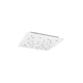 Stainless steel showerhead canopy, 12-inch square, flush-mounted design with grid-patterned nozzles and a brushed finish.