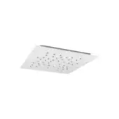 White square showerhead canopy with recessed nozzles, matte finish, minimalist design, studio product shot on a white background.