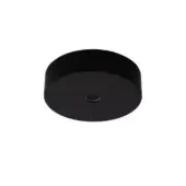 Black canopy armature, cylindrical shape, matte finish, centered threaded opening, minimalist design, studio product shot.