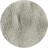 Textured grey surface sample with vertical striations, presented on dark green, framed by a white circle, displaying uneven ridges and tonal variation.