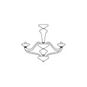 Windsor chandelier arms line drawing, featuring a central stem with diamond and oval shapes, three curved arms, and circular fixtures.