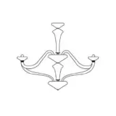 Chandelier line drawing, black and white, with a diamond-shaped central stem and two curved arms terminating in dome fixtures.