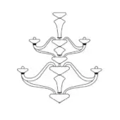 Chandelier line drawing, black and white, 24-arm Windsor design with curved arms, diamond accents, symmetrical tiered structure.