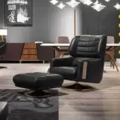 Superior WAYNE Enterprises WE-013 lounge chair with quilted premium leather upholstery and a dark brown circular base