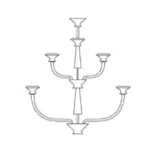 Vertigo Chandelier, black and white line drawing, 18-arm tiered design with curved branches and cylindrical stem.
