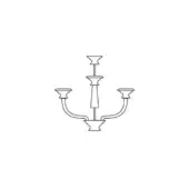 Chandelier line drawing, black and white, featuring a central stem with three curved arms and circular platforms for candle holders.