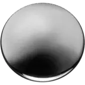 Spherical mirror with polished metal finish displays light gradients against an olive-green backdrop, showing seamless form and high reflectivity.