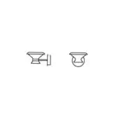 Vertigo Wall Lamp Arm line drawings, black on white, showing conical lamp head, curved arm, vertical bracket, minimalist geometric design.