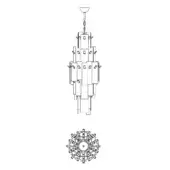 Midtown Suspension Lamp, metal chandelier, tiered design with rectangular and trapezoidal elements, cascading layers, cylindrical mount.