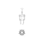 Midtown suspension lamp technical drawing, dark geometric forms, circular mount, side elevation and plan views, layered angular silhouette.