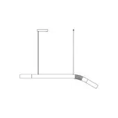 Pendant light, metallic line drawing, rectangular bars connected by coiled spring, minimalist modern design, circular ceiling mount.
