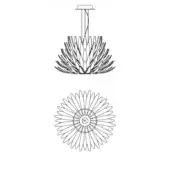 Agave Suspension Lamp technical drawing, black lines on white, showing side & plan views of radiating leaf-like shade & central stem.