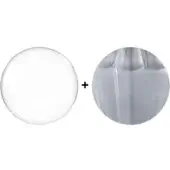 Transparent and silver etched spheres displayed side-by-side on a white background, featuring smooth gloss and textured vertical lines.