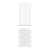 Webb Suspension Lamp technical drawing, black metal rods with circular discs, hexagonal module panel, white background schematic.