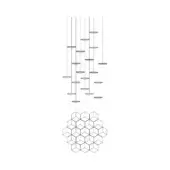 Webb Suspension Lamp Version C black line drawing, geometric hexagonal base, multiple elliptical shades suspended from vertical rods.