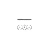 Ceiling lamp line drawing, curved metal elements, three connected cube geometric forms, black on white technical illustration.