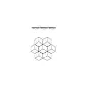 Webb Ceiling Lamp technical drawing, black linear isometric view, geometric cube cluster, minimalist honeycomb structure, white background.
