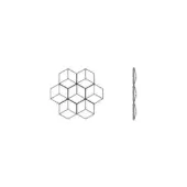 Webb wall lamp technical drawing, hexagonal wireframe modules, floral arrangement, black lines on white background, layered schematic design.