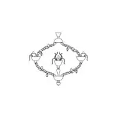 Chandelier arms line drawing, metal finish, diamond frame with candelabra, stylized flame motifs, symmetrical design, white background.