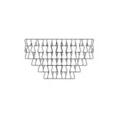 Clepsydra Ceiling Lamp, black and white line drawing, layered triangular form with repeating rectangular modules creating a cascading texture.