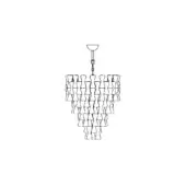 Clepsydra suspension lamp, metal, tiered design with rectangular modules cascading from a central chain and circular ceiling mount.