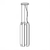 Pendant light, metal, three-rod geometric design with rectangular elements and curved cable, minimalist modern fixture.