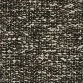 Textile with irregular dark brown and off-white weave, featuring a nubby texture and horizontal ridges across a dense, patterned surface.