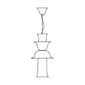 Tiered pendant light, black line drawing, four bowl-shaped shades stacked vertically on a curving stem with circular ceiling mount.